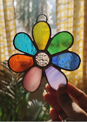 Homelymess Glass Stained Rainbow Flower