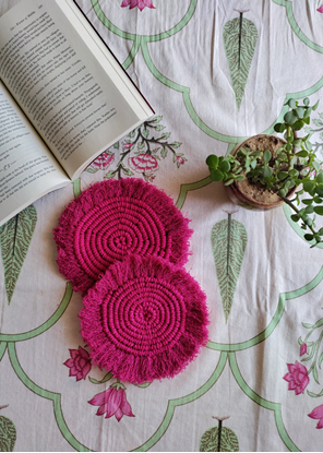 HomelyMess Pink Starburst Macrame Coasters