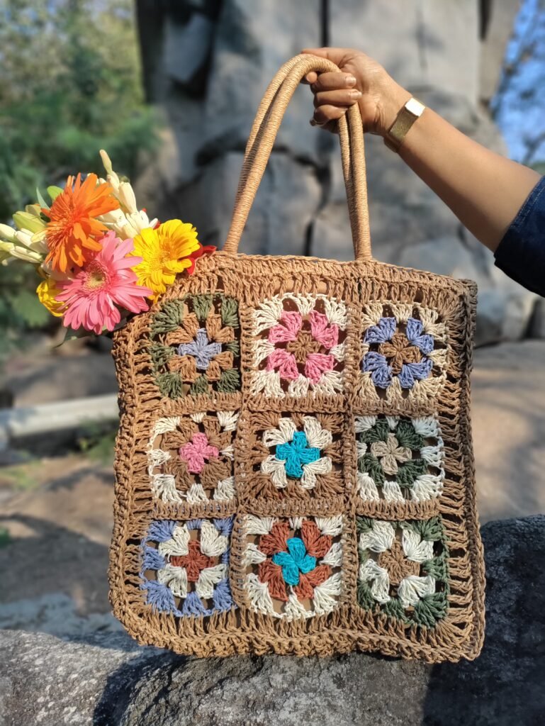 cozy fall outfit with handmade crochet bag