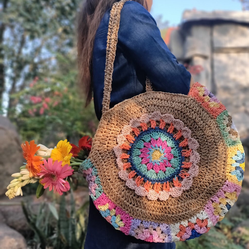 crochet bag styling with fall outfit