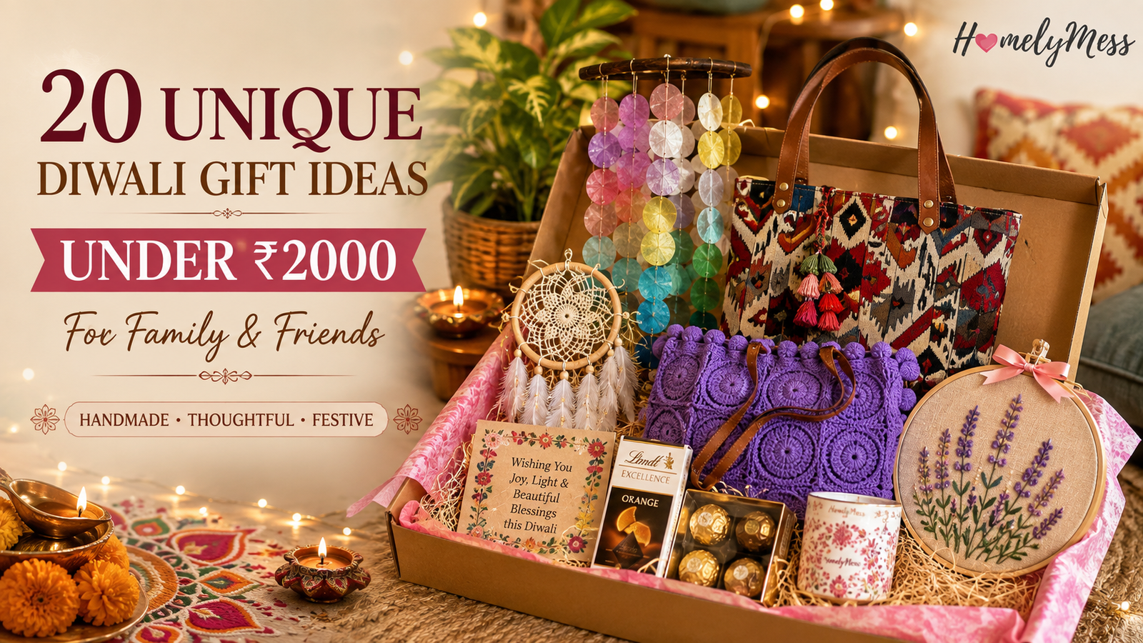Diwali gift ideas under ₹2000 with handmade home decor and festive hampers