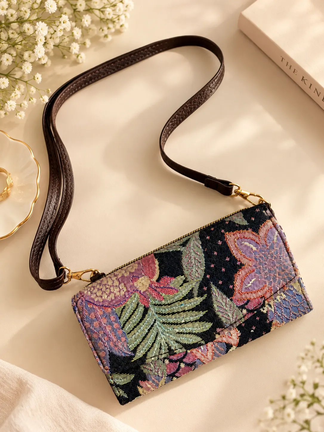 Midnight Bloom Wallet and Sling Bag by Homelymess